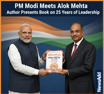 Prime Minister Narendra Modi Meets Alok Mehta, Receives Book on 25 Years of His Leadership